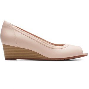 NEW Clarks Blush Leather Peep Toe Wedges 9W 9 Wide